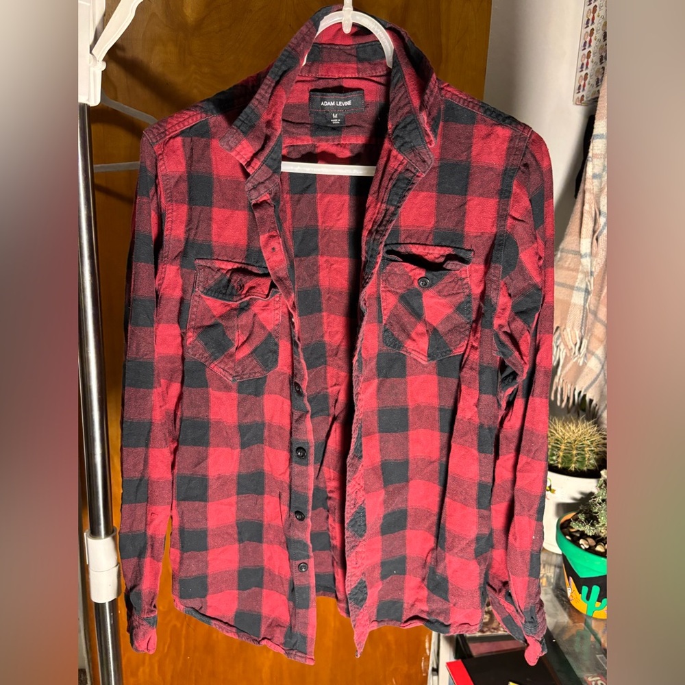 Adam Levine Collection Red and Black Checkered Flannel Shirt